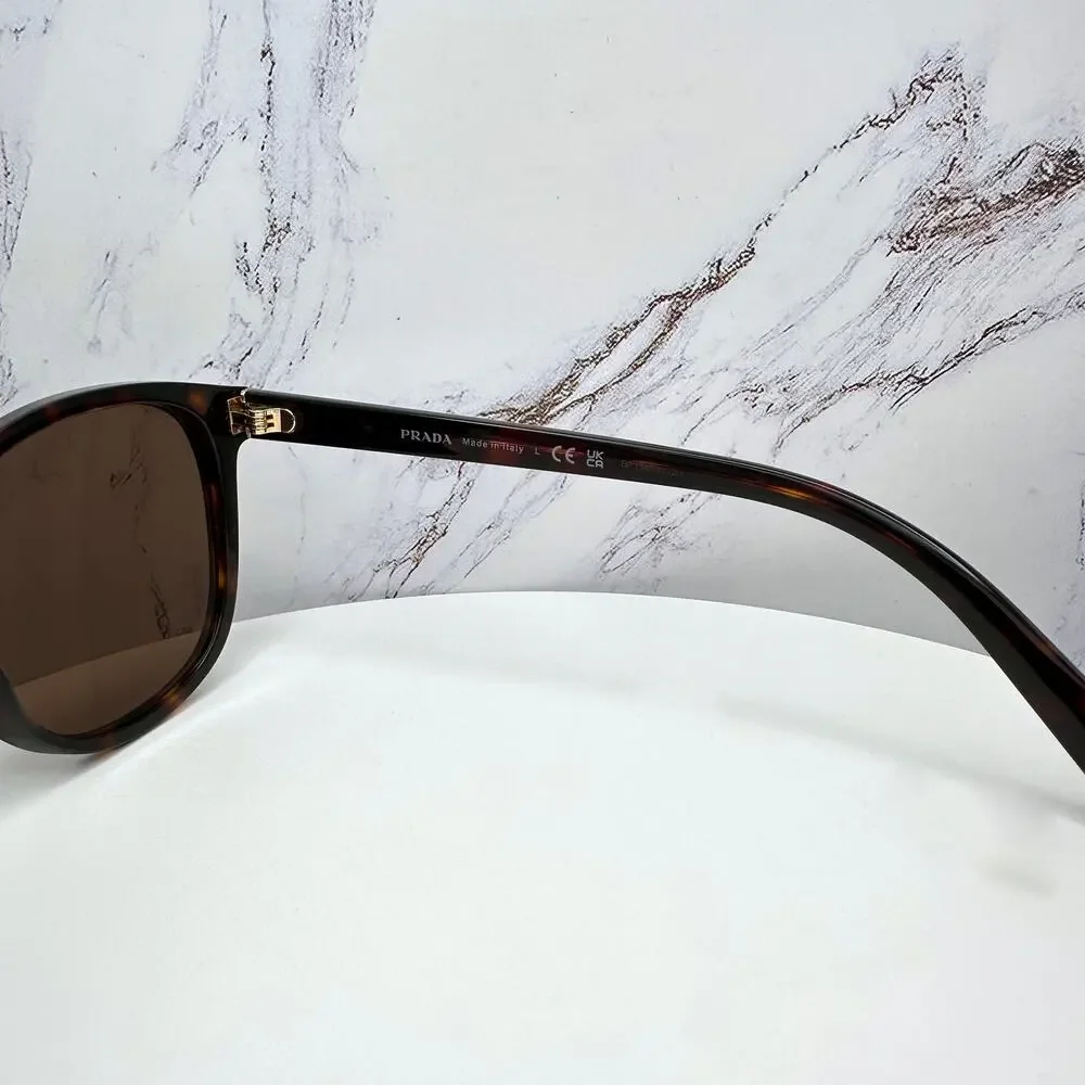 New PRADA Sunglasses Brown Square Gold Logo Tortoise Authentic w/ Box & Case - Picture 6 of 16